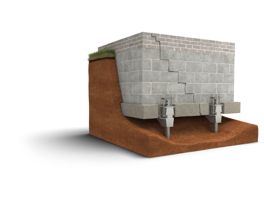 Cross-section rendering of a foundation with push piers